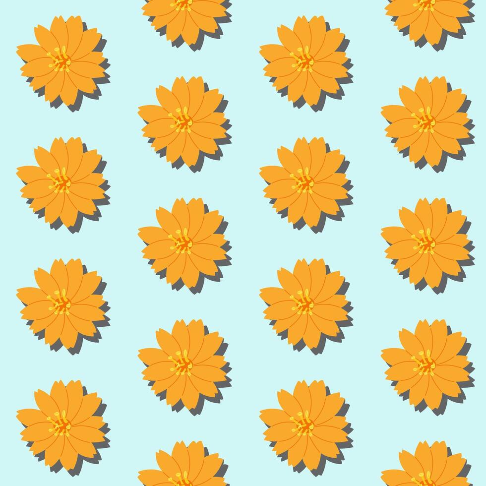 A seamless pattern of Cosmos on a blue background in a spring minimal floral concept, Vector