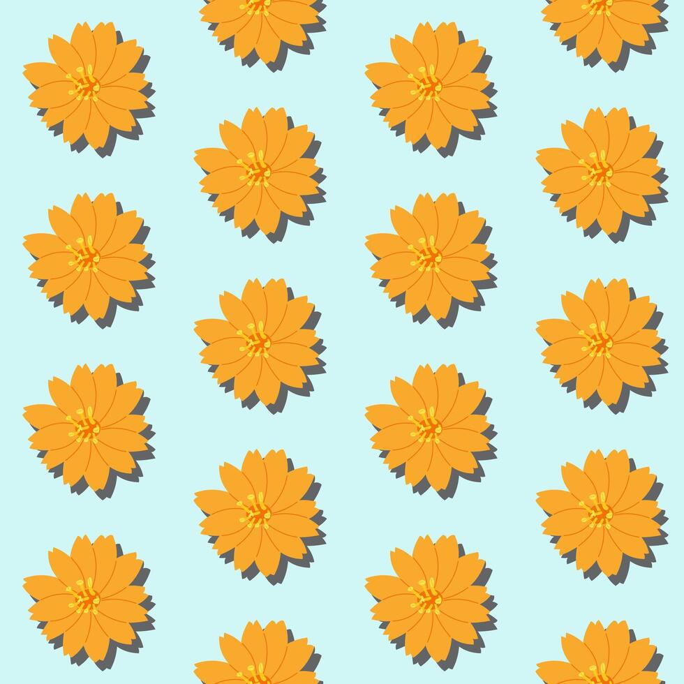 A seamless pattern of Cosmos on a blue background in a spring minimal floral concept, Vector