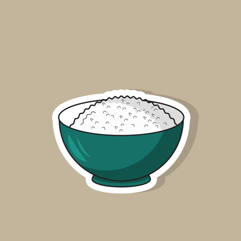 Vector illustration of rice on bowl sticker