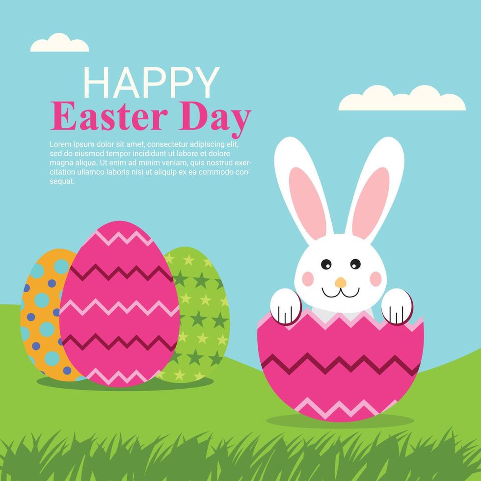 Happy easter day celebration flat design background with easter bunny vector