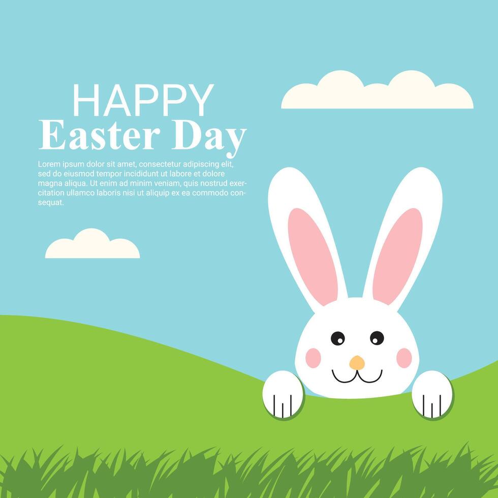 Happy easter day celebration flat design background with easter bunny vector