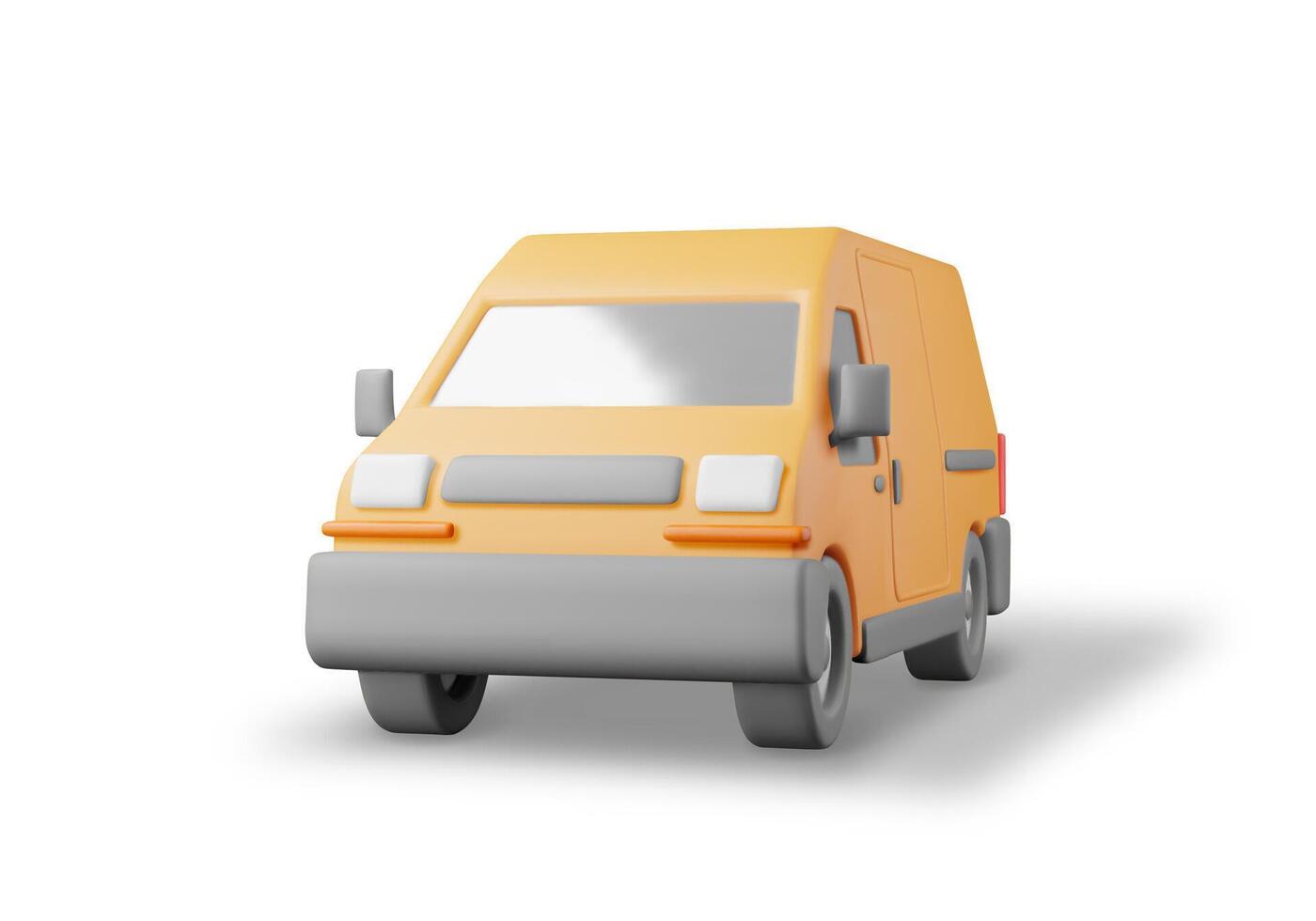 3D Delivery Van Car Isolated on White. Render Express Delivering Services Commercial Truck. Concept of Fast and Free Delivery by Car. Cargo and Logistic. Cartoon Vector Illustration