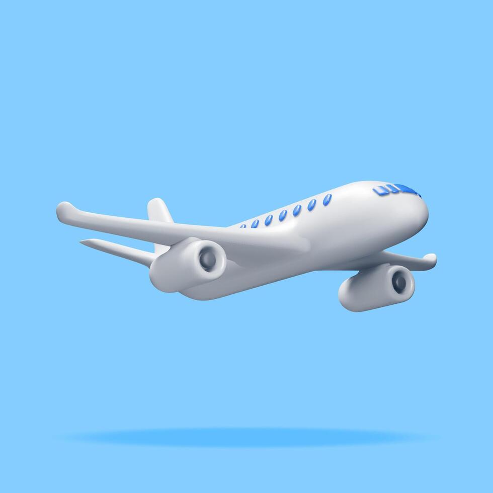 3d blanco realista avión aislado en azul antecedentes. hacer pasajero o comercial chorro icono. hora para viaje concepto. de viaje reserva agencia y aerolíneas. fiesta vacaciones. vector ilustración