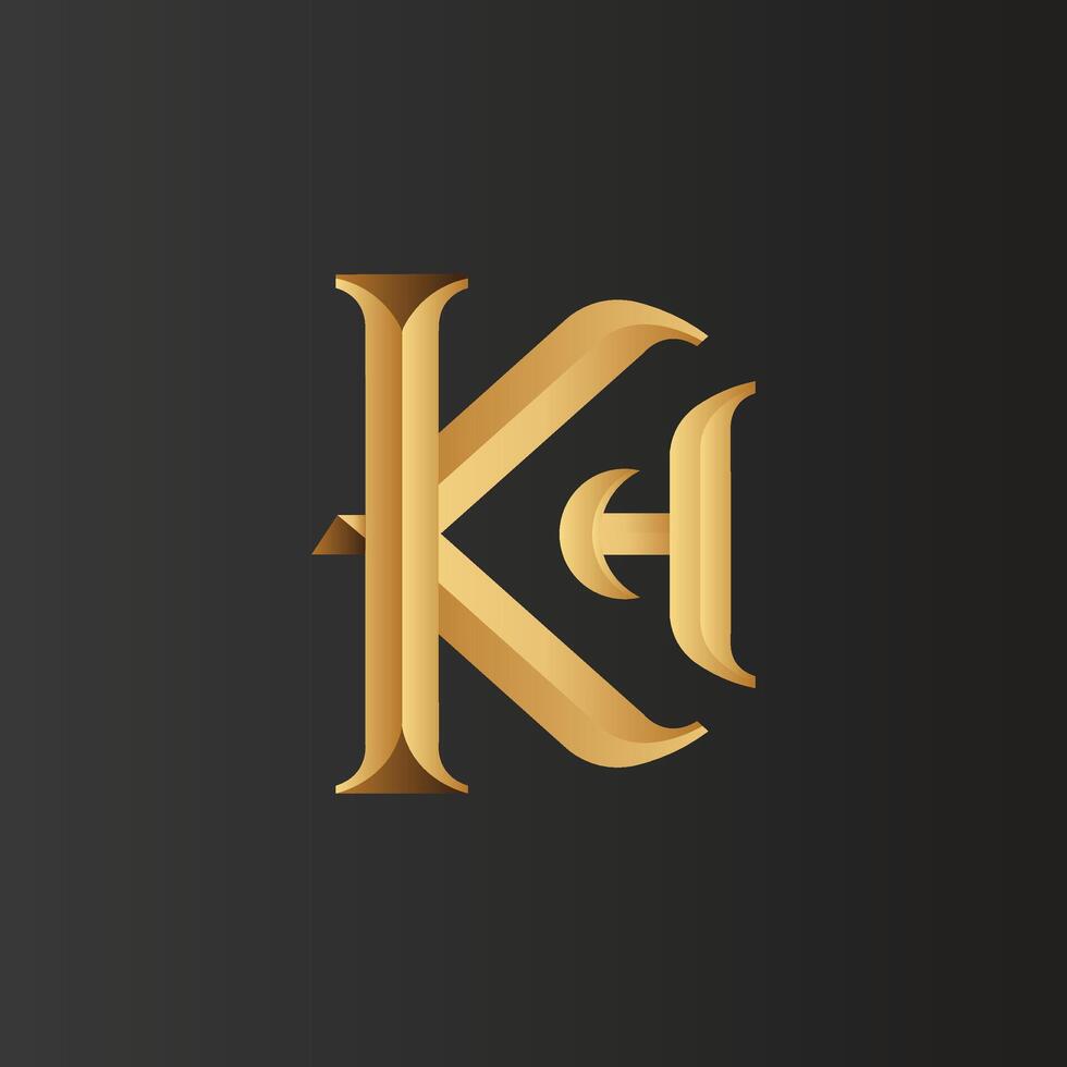KH lettering logo design with golden color combination, vector illustration, character logo deisgn