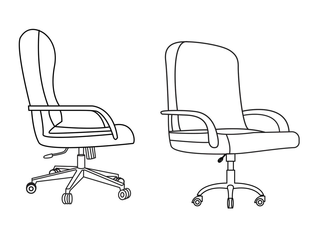 Stylish modern office chair, assorted set of office chairs, Vector minimal office chairs angle view isolated on white background.