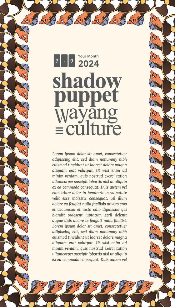 Indonesian design frame with javanese ethnic pattern wayang vector