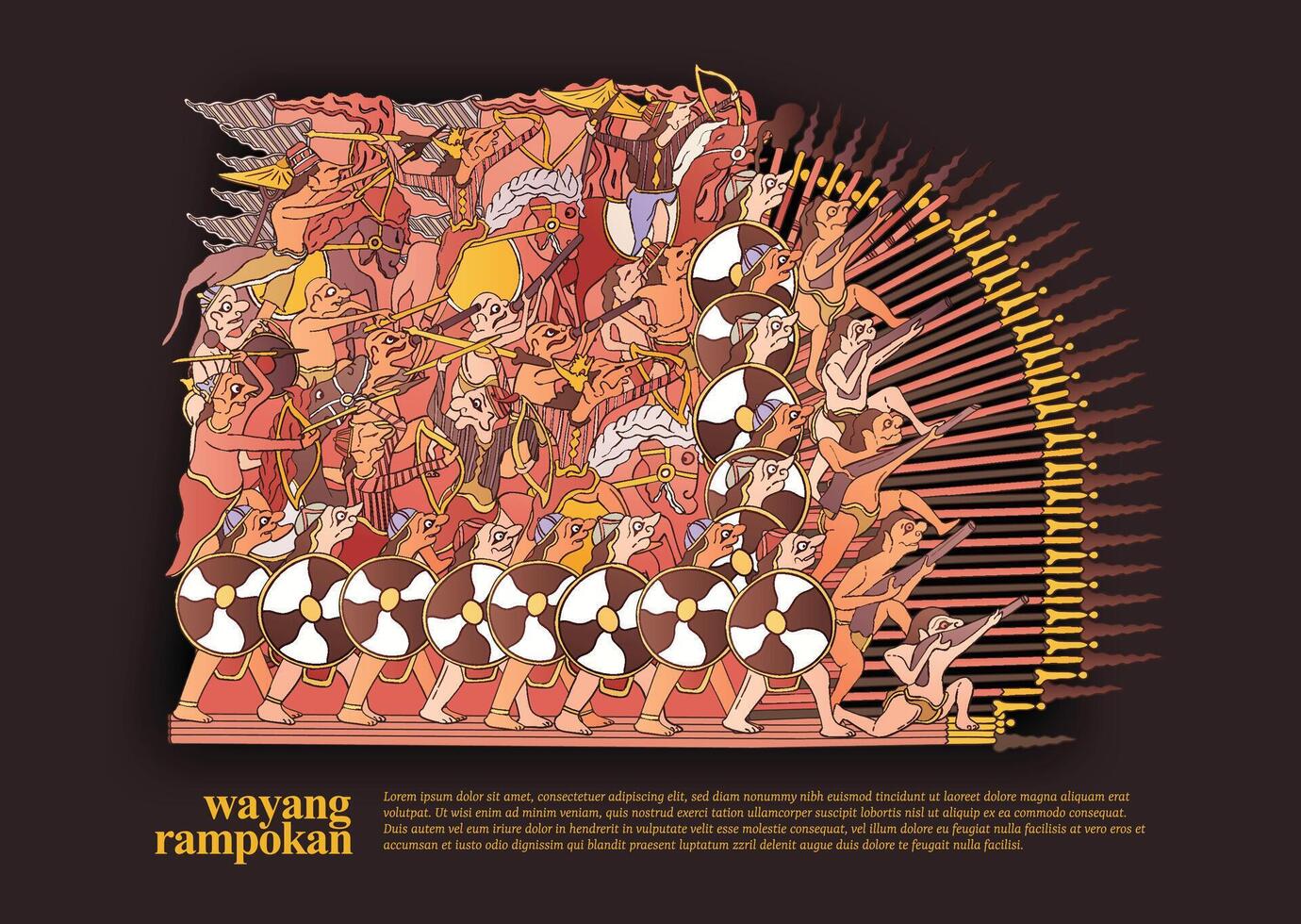 Wayang rampokan sombra marioneta diseño Indonesia cultura ilustración vector