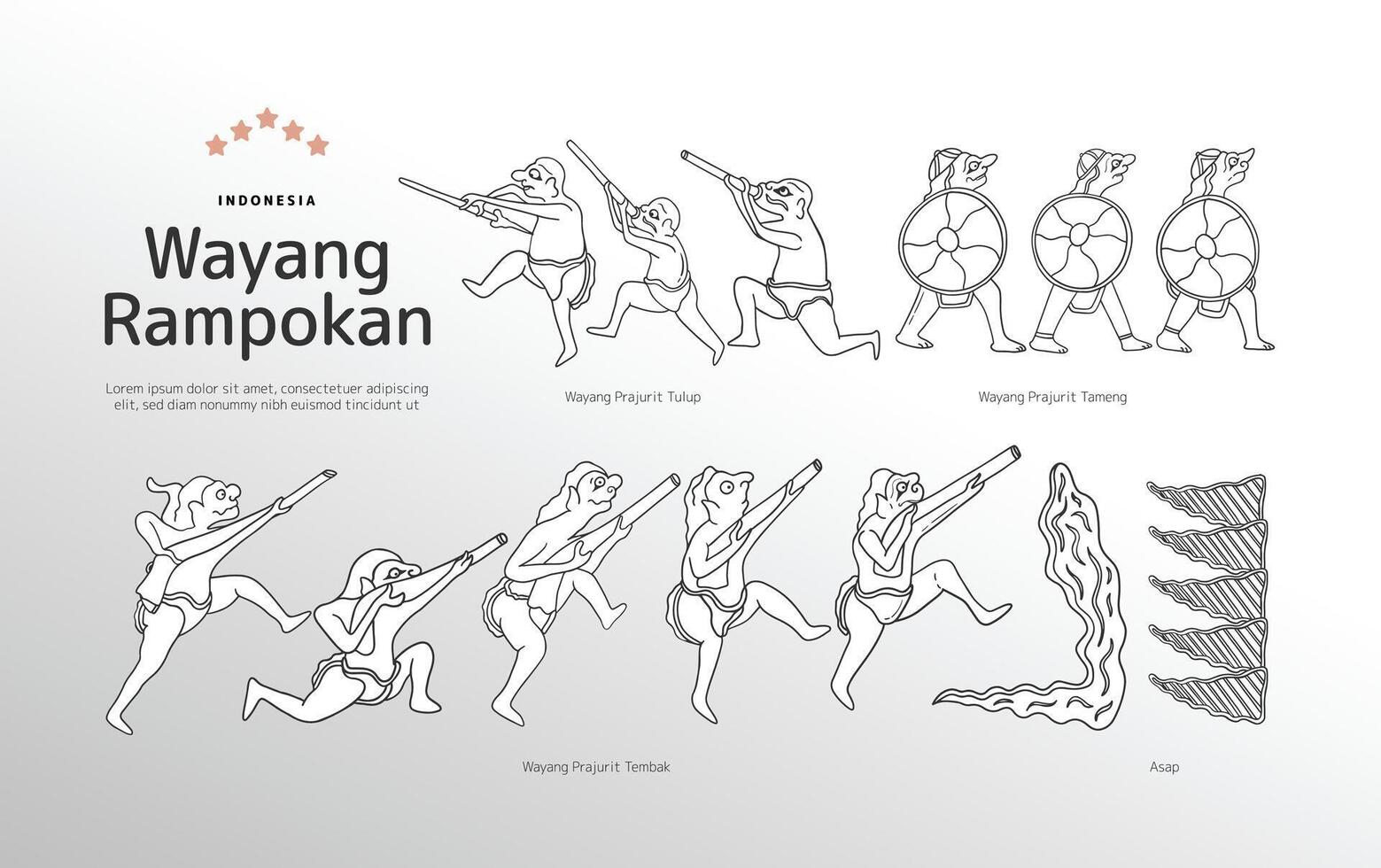Isolated Wayang Rampokan outline Illustration Indonesia shadow puppet culture vector