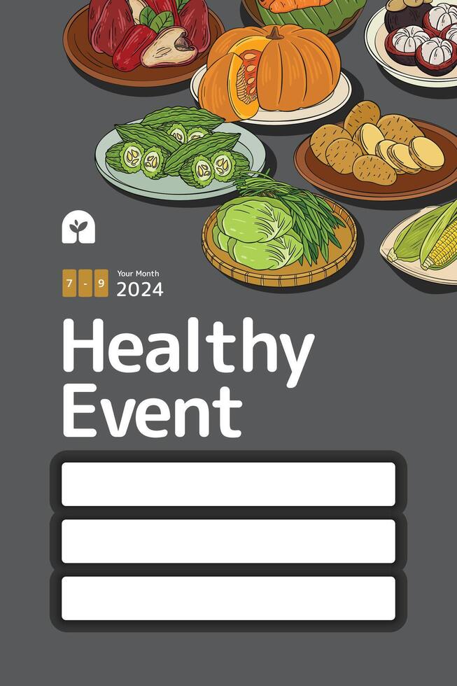 Health event poster idea with tropical vegetables illustration vector