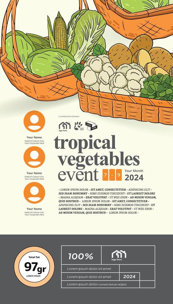 Health event poster with tropical vegetables illustration vector