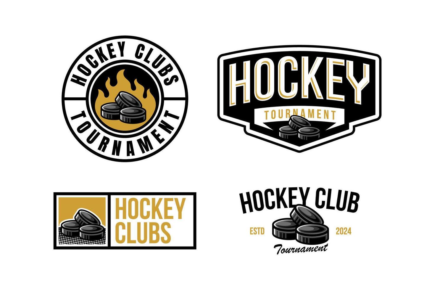 hockey logo label and emblem set collections with hockey pucks vector for hockey tournament