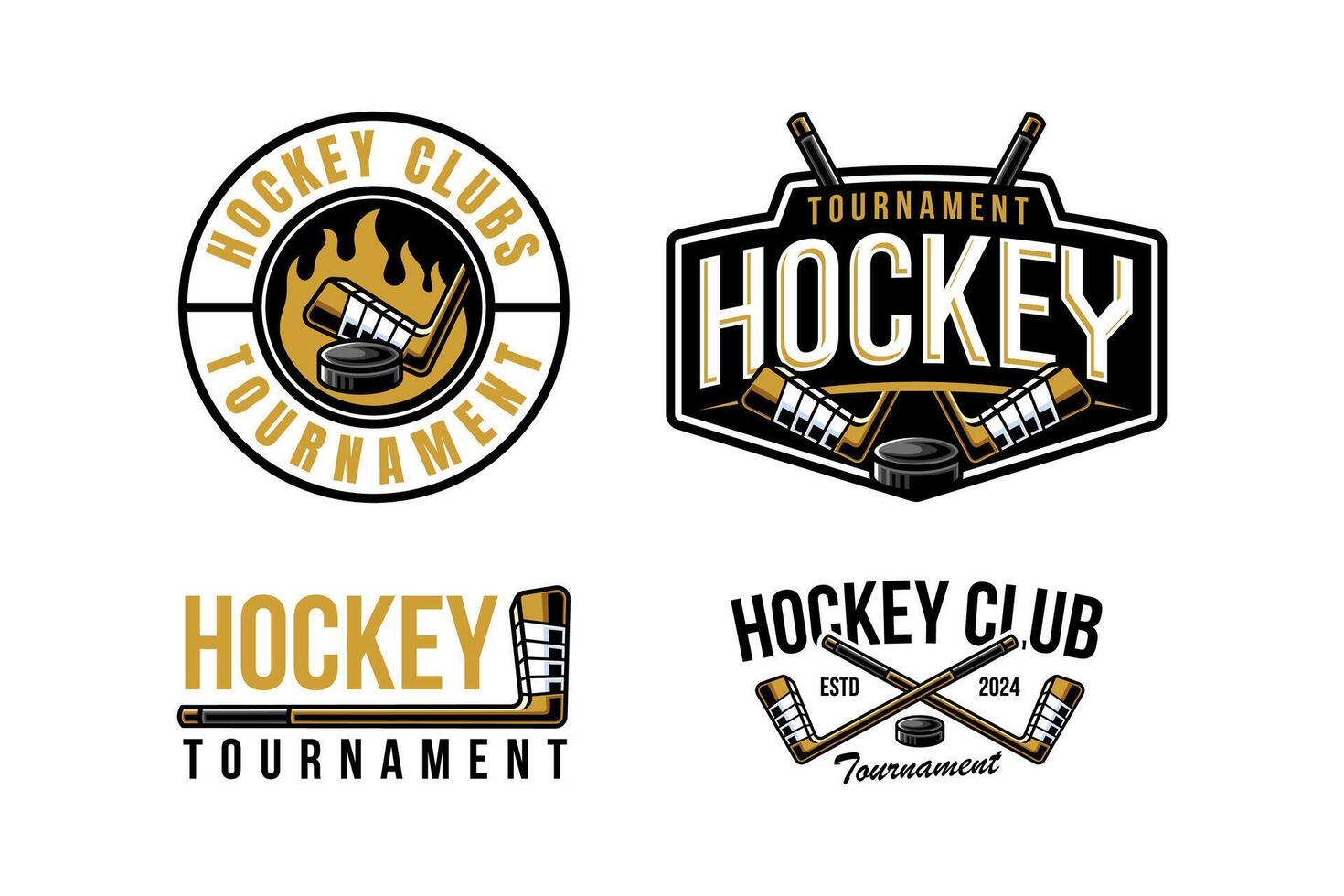 hockey logo etiqueta y emblema conjunto colecciones con cresta palo y disco vector para hockey torneo