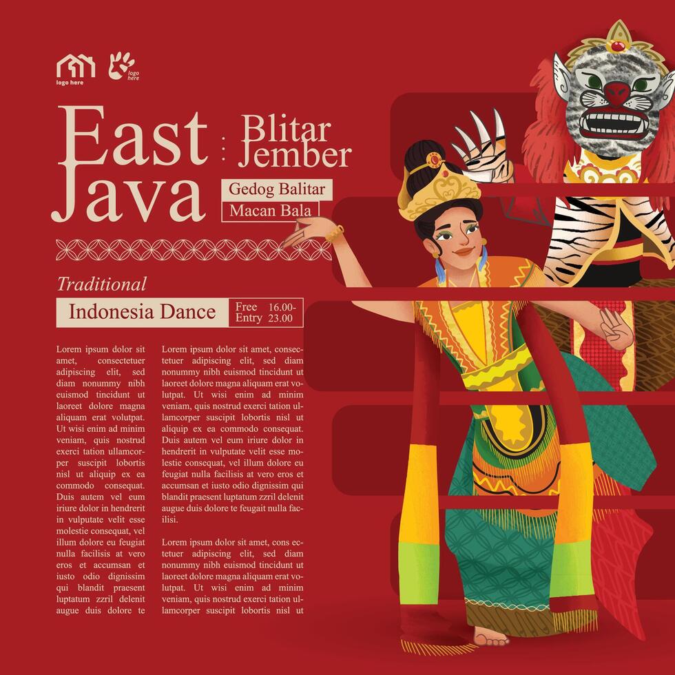 social medios de comunicación enviar modelo idea con Indonesia bailarín ilustración célula sombreado estilo vector