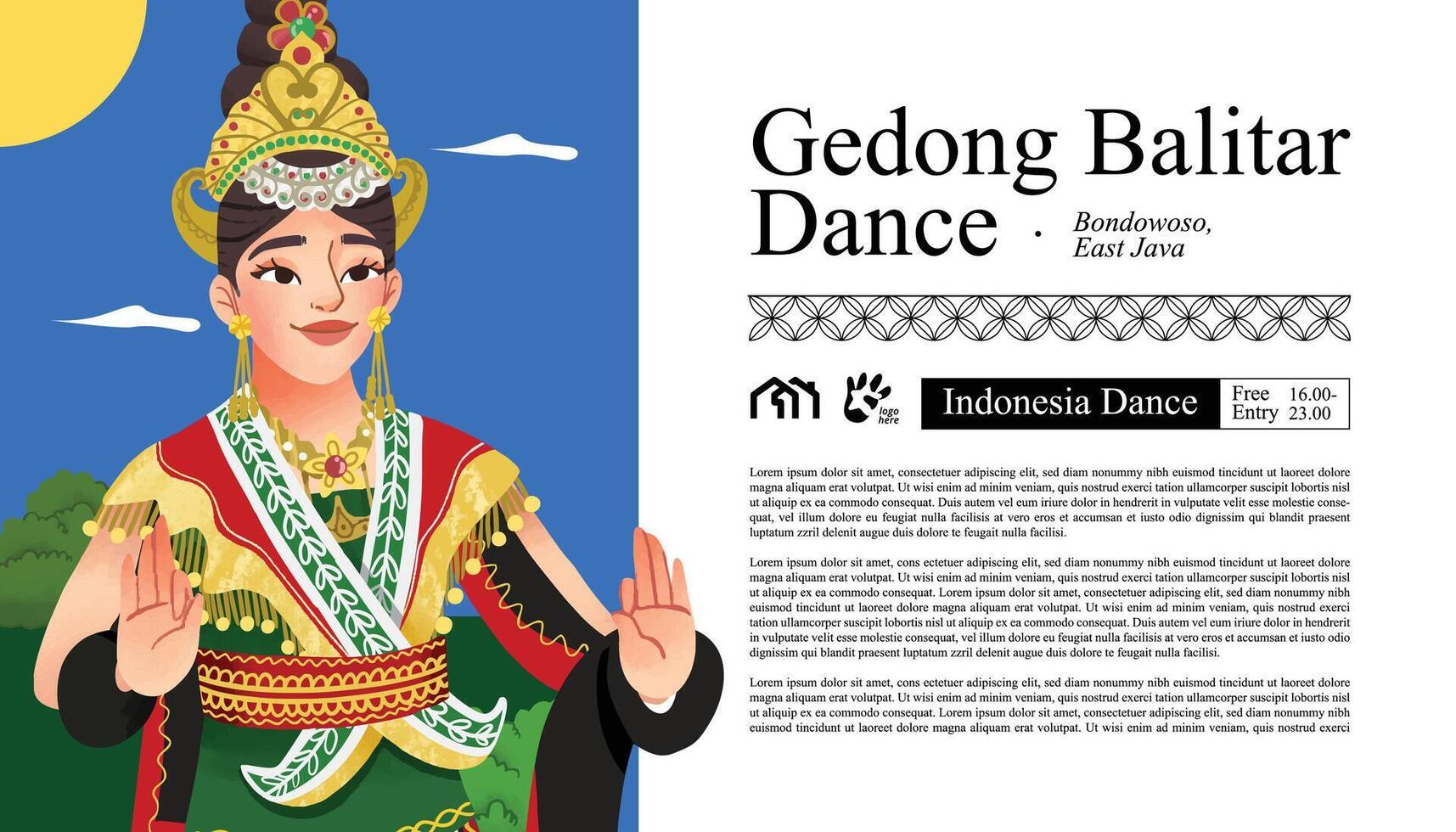 creativo diseño idea con Indonesia bailarín gedong balitar blitar ilustración vector