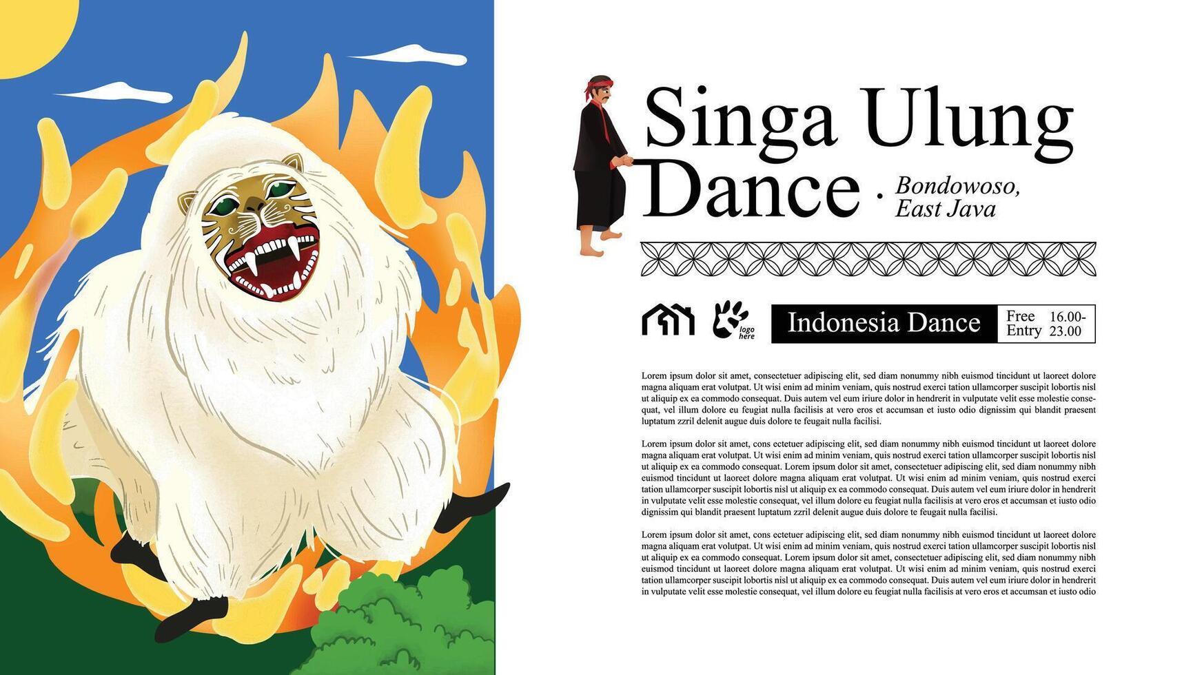 singa ulung danza bondowoso Indonesia cultura célula sombreado mano dibujado ilustración vector