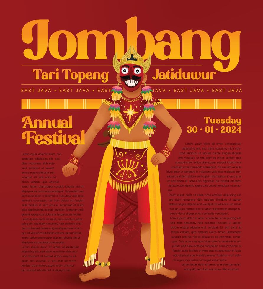 célula sombreado ilustración de indonesio cultura topeng jatiduwur danza jombang vector