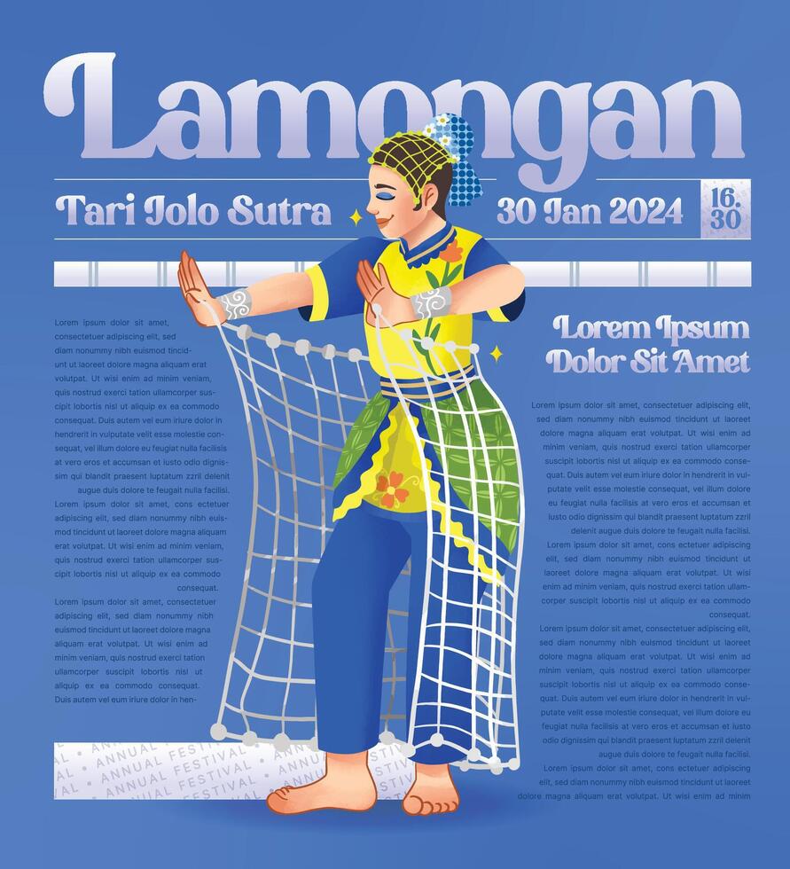 Tourism event layout with indonesian culture east java dancer illustration vector