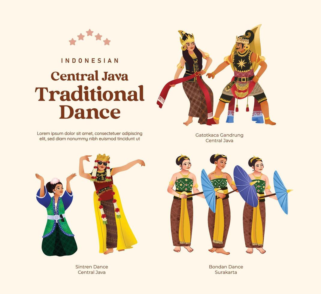 aislado indonesio cultura central Java danza ilustración célula sombreado estilo vector