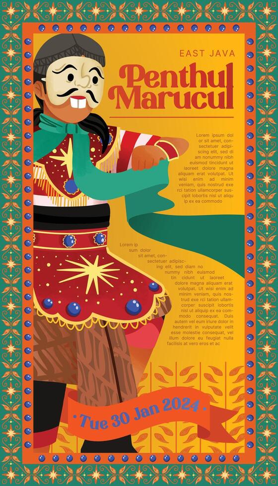 Tourism event layout with indonesian culture east java dancer illustration vector