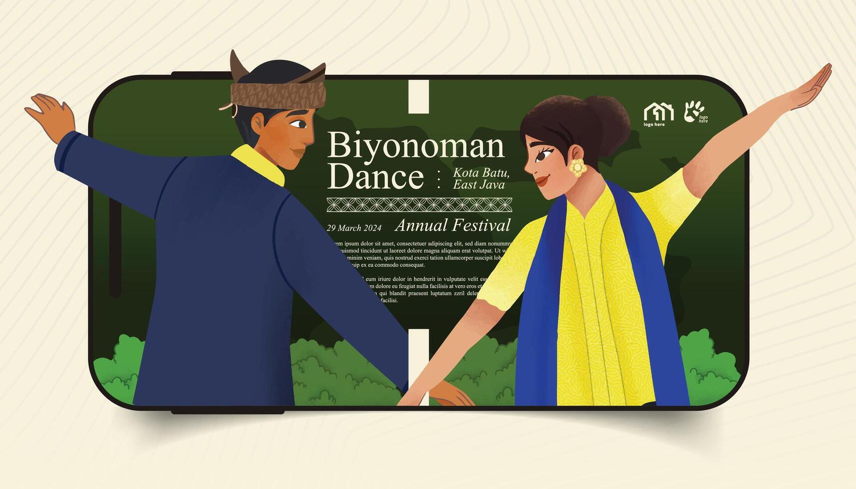 Cell shaded Illustration of Indonesian culture Biyonoman dance Batu Malang vector