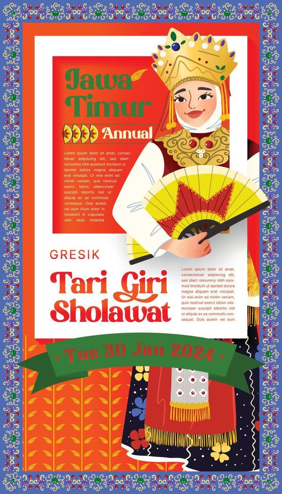 Cell shaded Illustration of Indonesian culture Giri Sholawat dance Gresik East Java vector