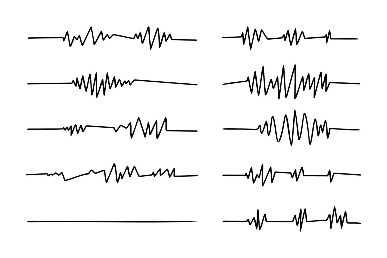 Doodle graphics of heartbeats, sound symbols and earthquakes. vector