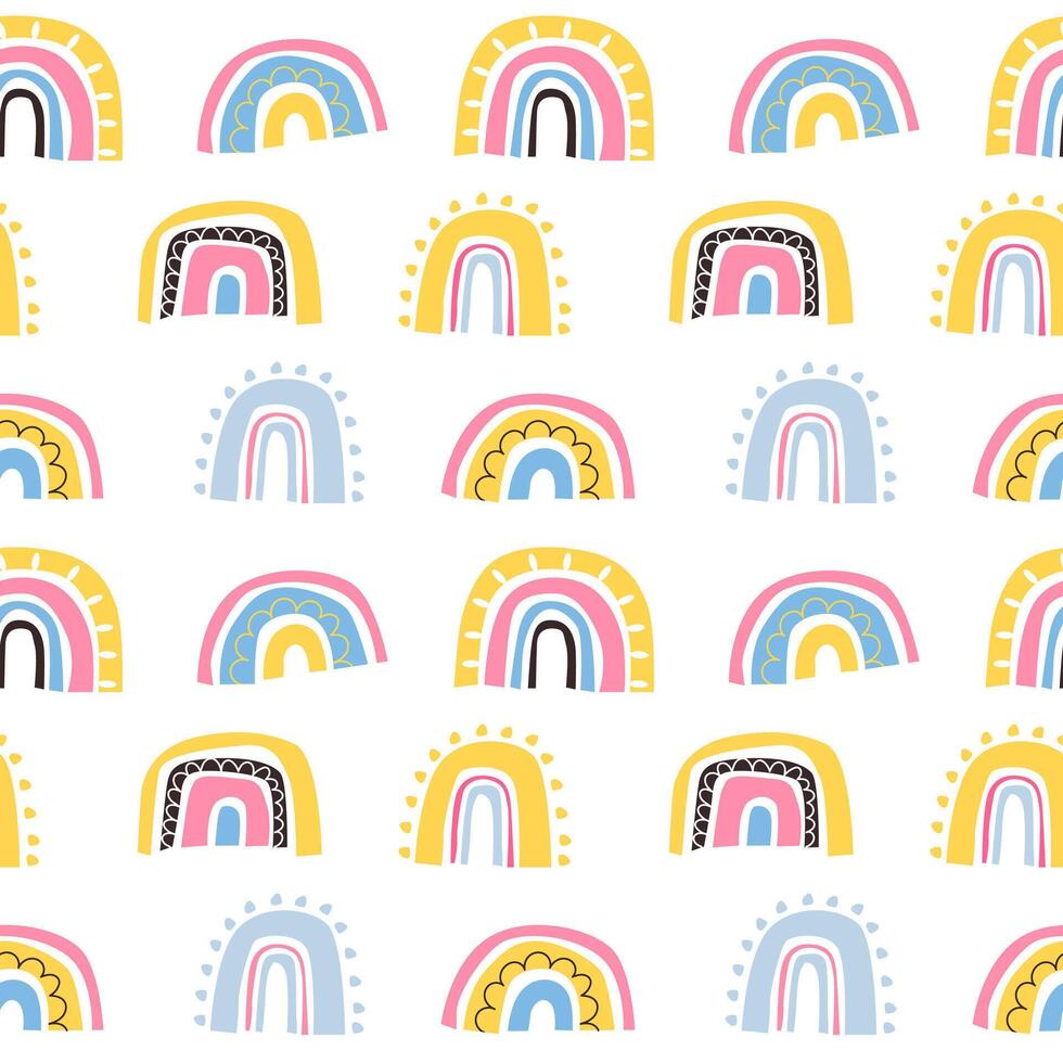 Seamless patterns with cute magical abstract rainbows. Vector illustration