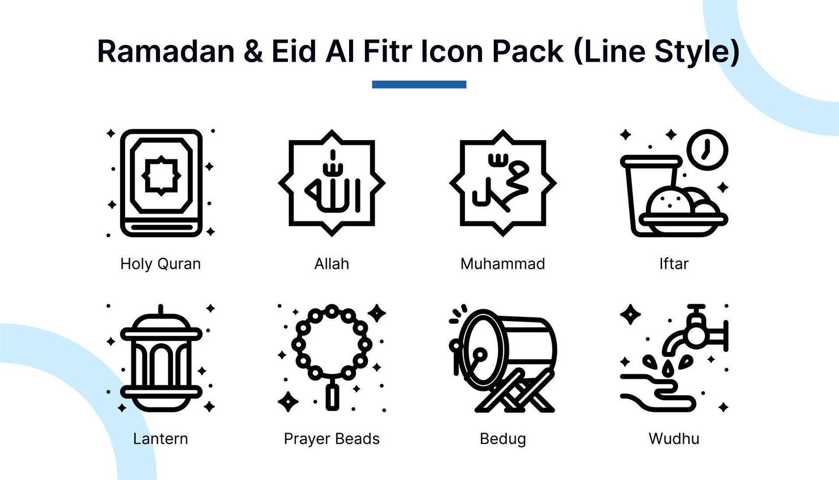 Ramadan and Eid Al Fitr  Icon Set in Line Style Suitable for web and app icons, presentations, posters, etc. vector
