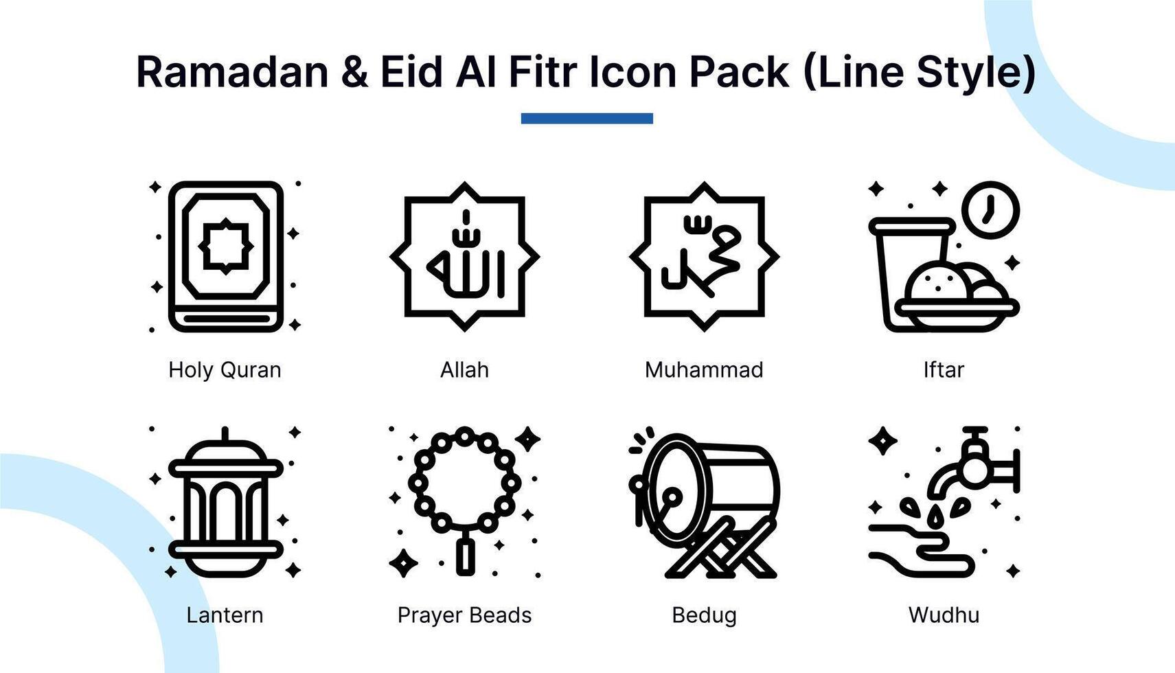 Ramadán y eid Alabama fitr icono conjunto en línea estilo adecuado para web y aplicación iconos, presentaciones, carteles, etc. vector