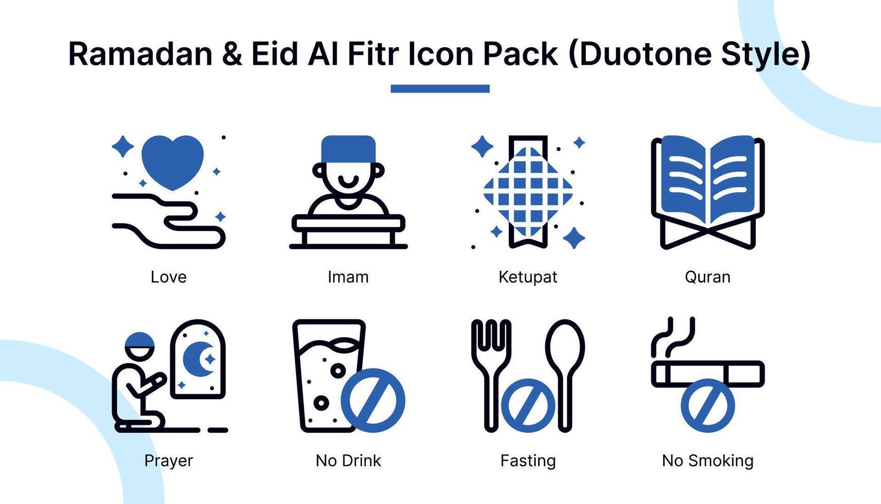 Ramadán y eid Alabama fitr icono conjunto en duotono estilo adecuado para web y aplicación iconos, presentaciones, carteles, etc. vector