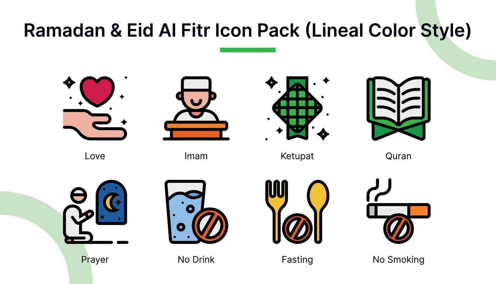 Ramadan and Eid Al Fitr  Icon Set in Lineal Color Style Suitable for web and app icons, presentations, posters, etc. vector