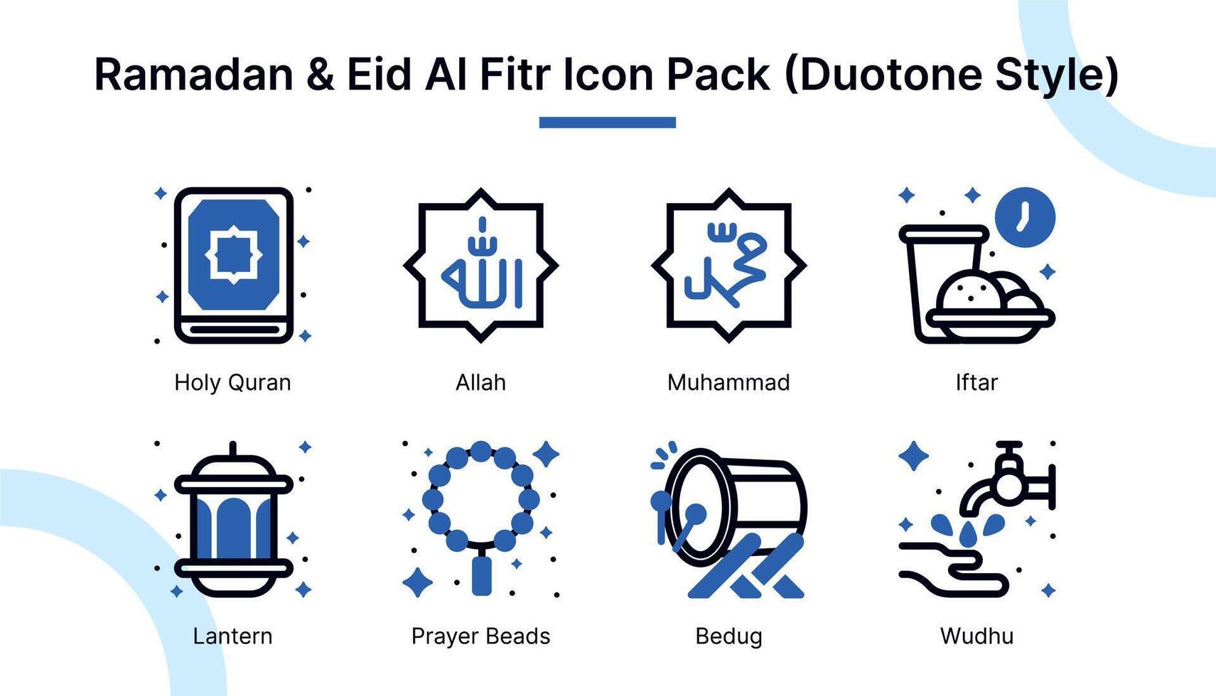 Ramadán y eid Alabama fitr icono conjunto en duotono estilo adecuado para web y aplicación iconos, presentaciones, carteles, etc. vector