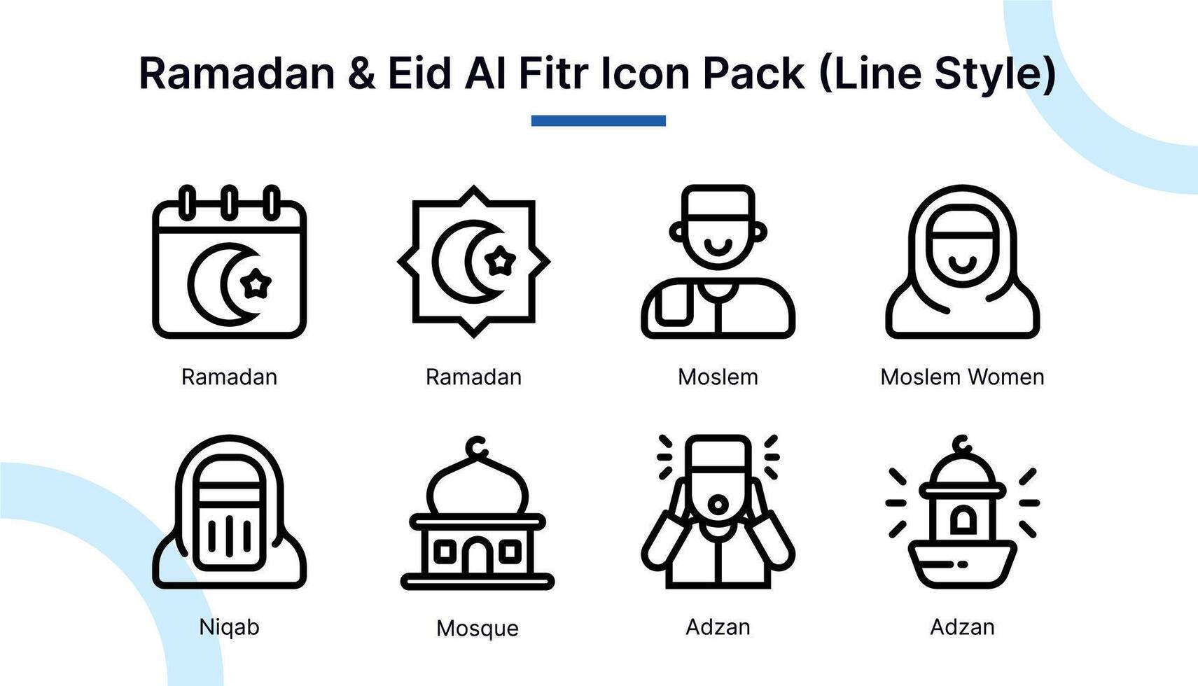 Ramadan and Eid Al Fitr  Icon Set in Line Style Suitable for web and app icons, presentations, posters, etc. vector