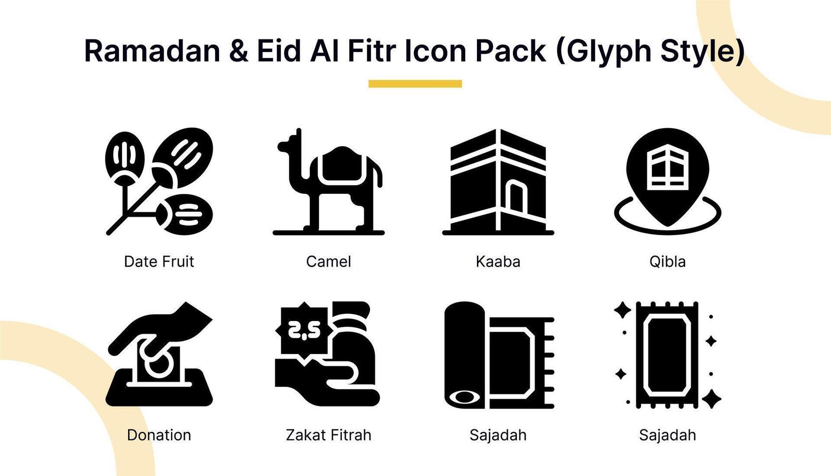 Ramadan and Eid Al Fitr  Icon Set in Glyph Style Suitable for web and app icons, presentations, posters, etc. vector