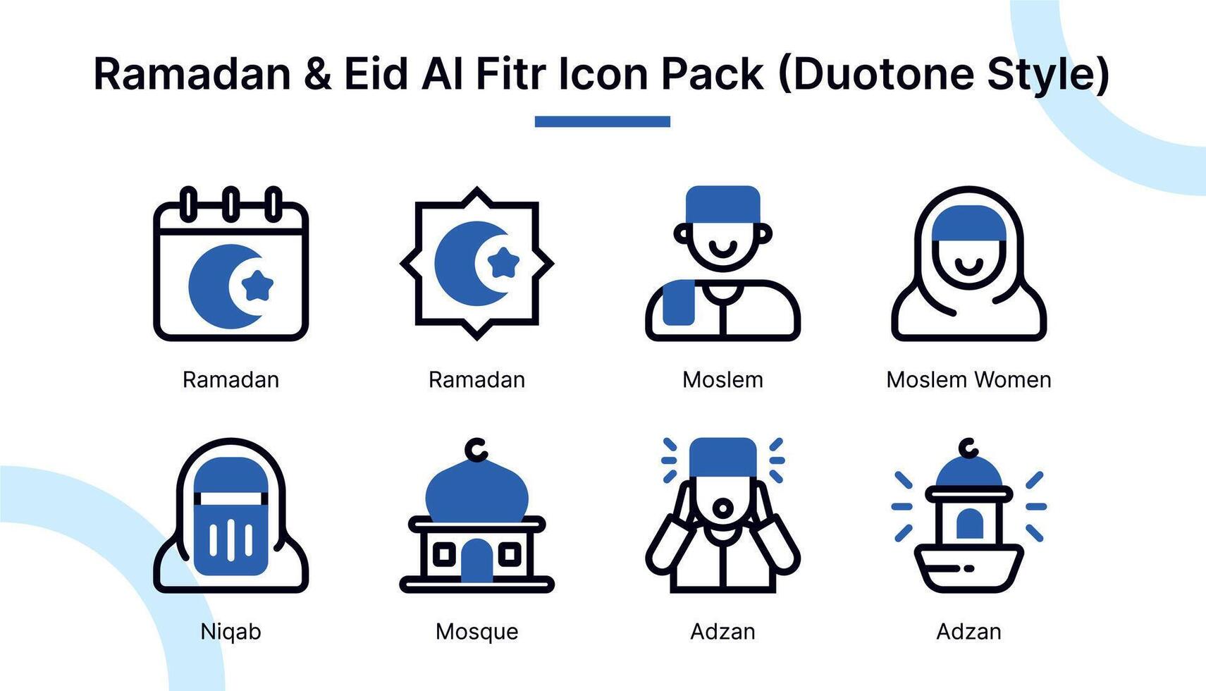 Ramadán y eid Alabama fitr icono conjunto en duotono estilo adecuado para web y aplicación iconos, presentaciones, carteles, etc. vector