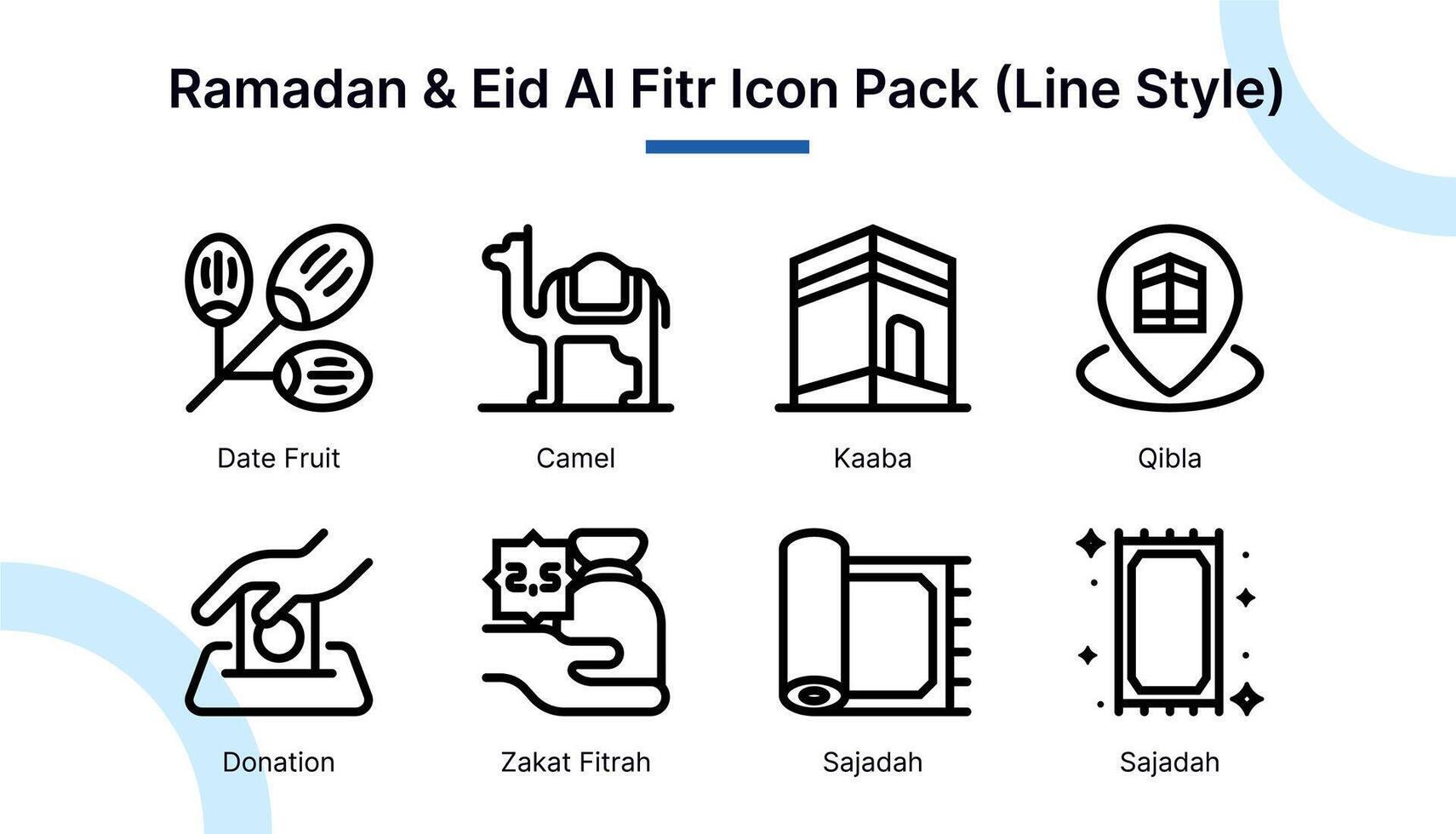 Ramadan and Eid Al Fitr  Icon Set in Line Style Suitable for web and app icons, presentations, posters, etc. vector