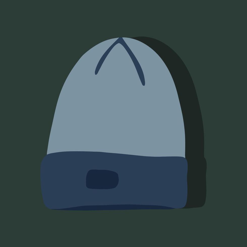 Vector isolated illustration of a winter sports cap.Blue hat on a green background.