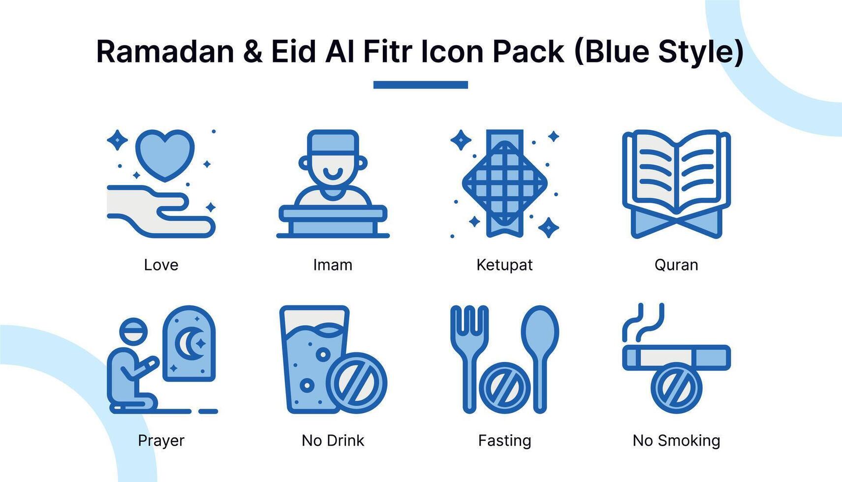 Ramadán y eid Alabama fitr icono conjunto en azul estilo adecuado para web y aplicación iconos, presentaciones, carteles, etc. vector