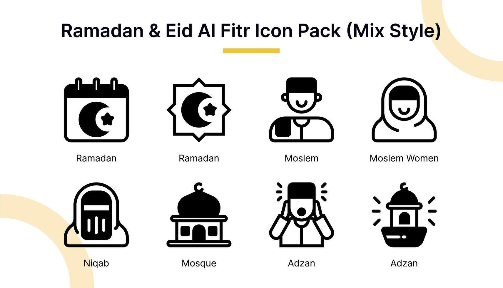 Ramadán y eid Alabama fitr icono conjunto en glifo estilo adecuado para web y aplicación iconos, presentaciones, carteles, etc. vector