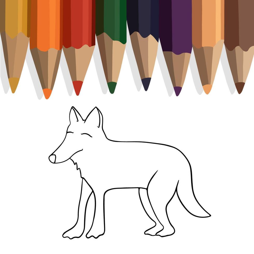 Vector isolated illustration of coloring book with wolf.