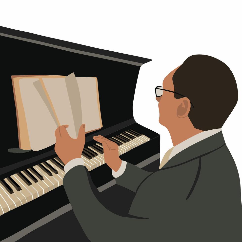 vector aislado ilustración de un hombre jugando el piano.