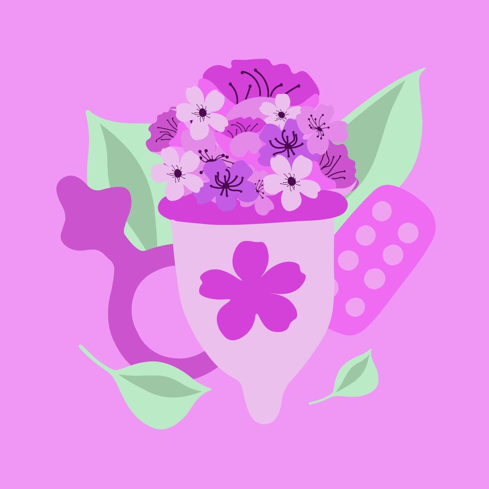 Vector isolated illustration of menstrual cup. Menstrual cycle. Monthly Critical days. Hygienic means of protection during menstruation.