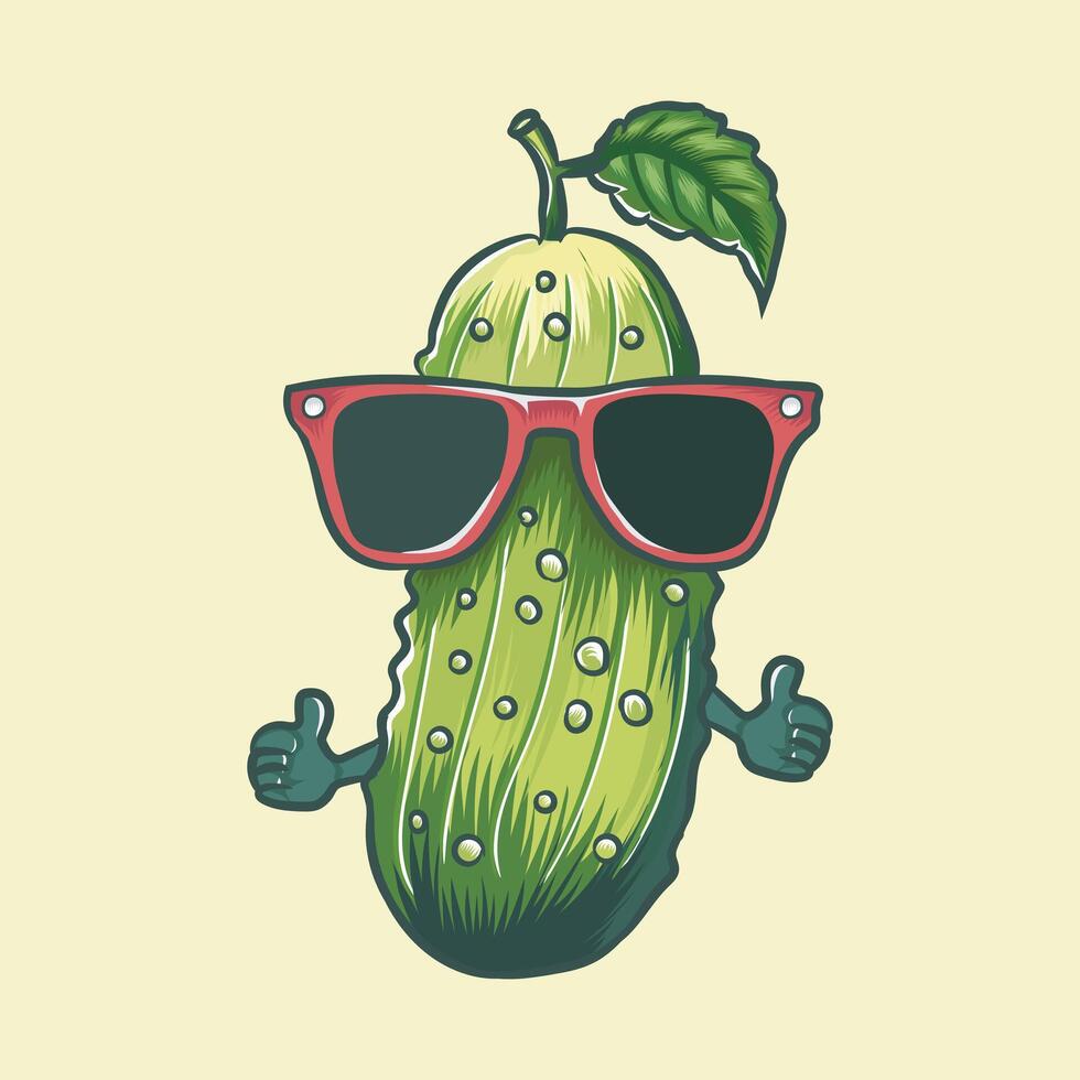 Pickle Vector Graphics with leaf and Sunglass