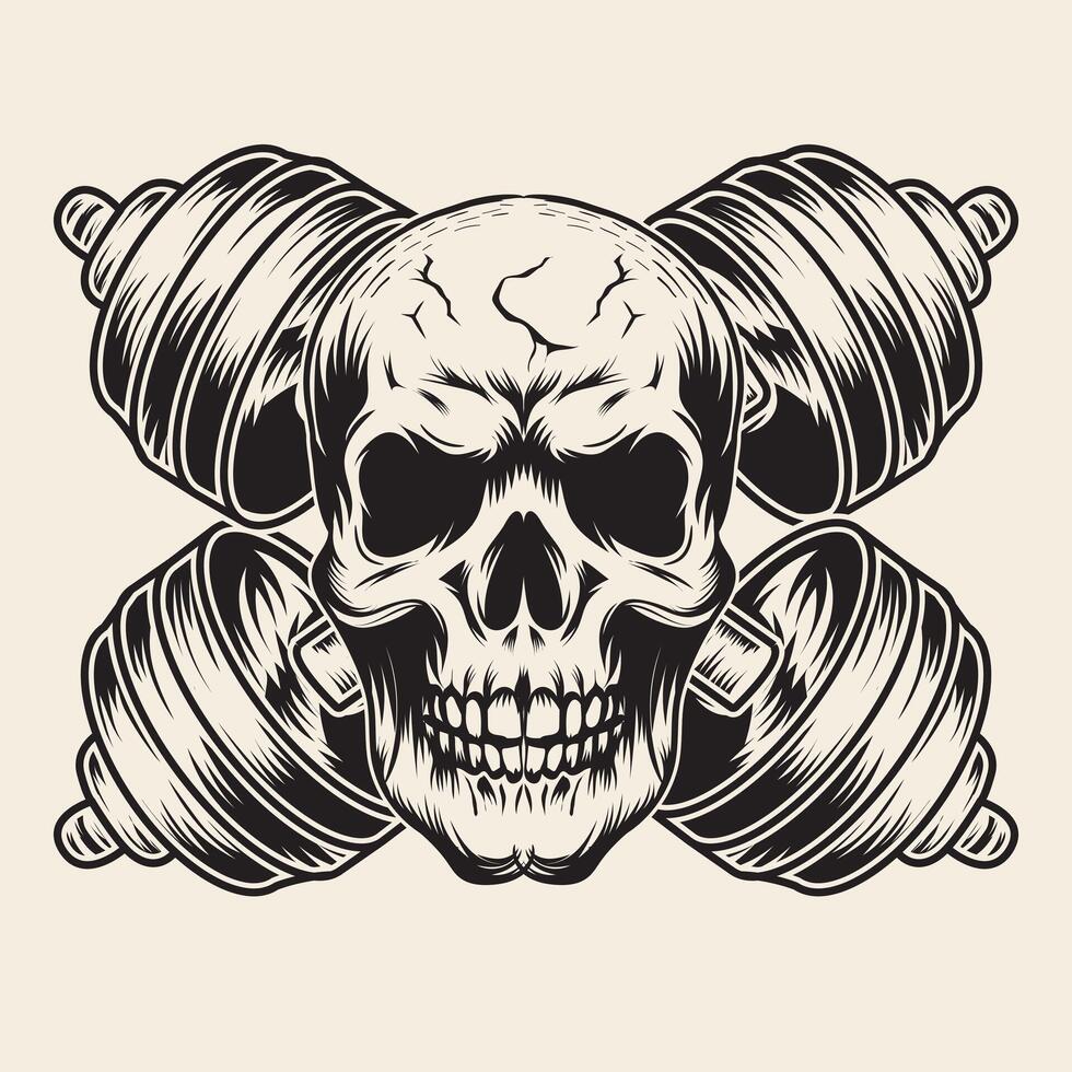 A face skull with fitness element vector drawing illustration