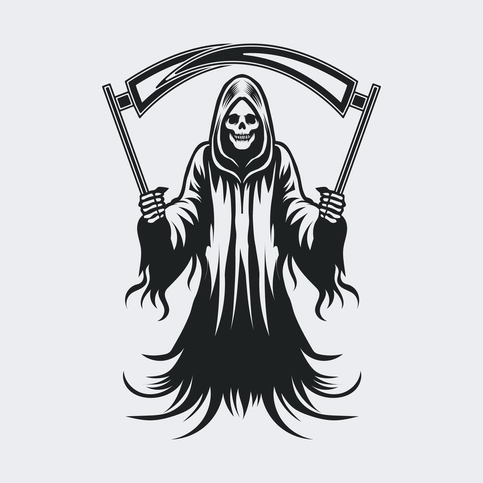 Mysterious and hunting hand drawn Grim Reaper Vector Illustration
