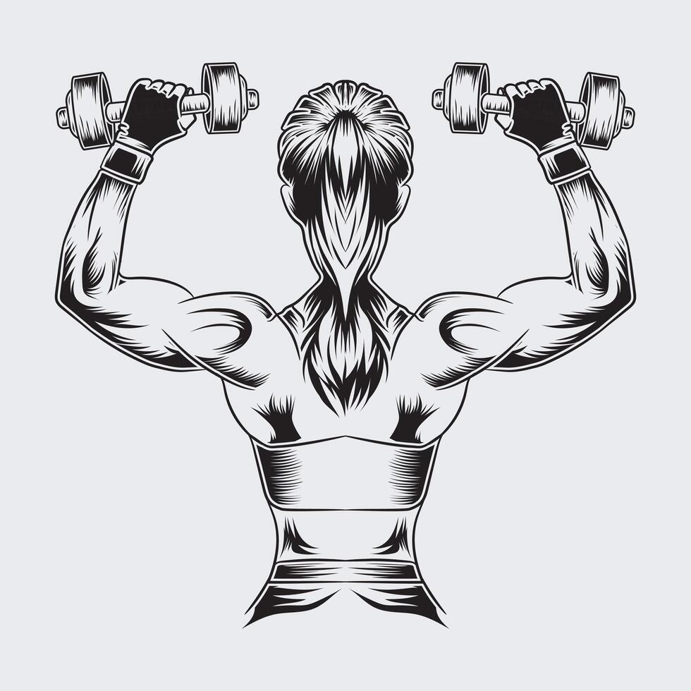 A fitness girl with gym dumble vector graphic design