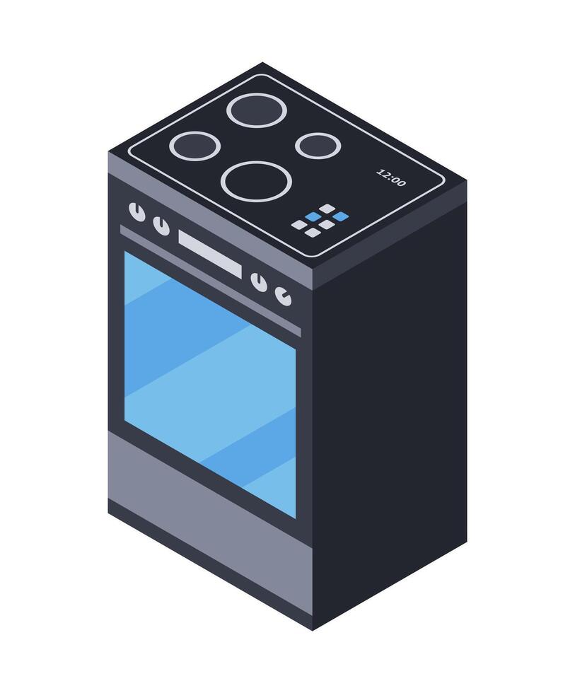 Kitchen electric stove, household appliances, isolated object. Vector isometric illustration