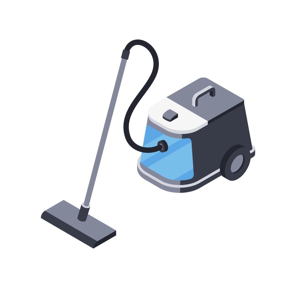 Vacuum cleaner with water filter, household appliances, isolated object. Electronic device for cleaning home and office. Vector isometric illustration