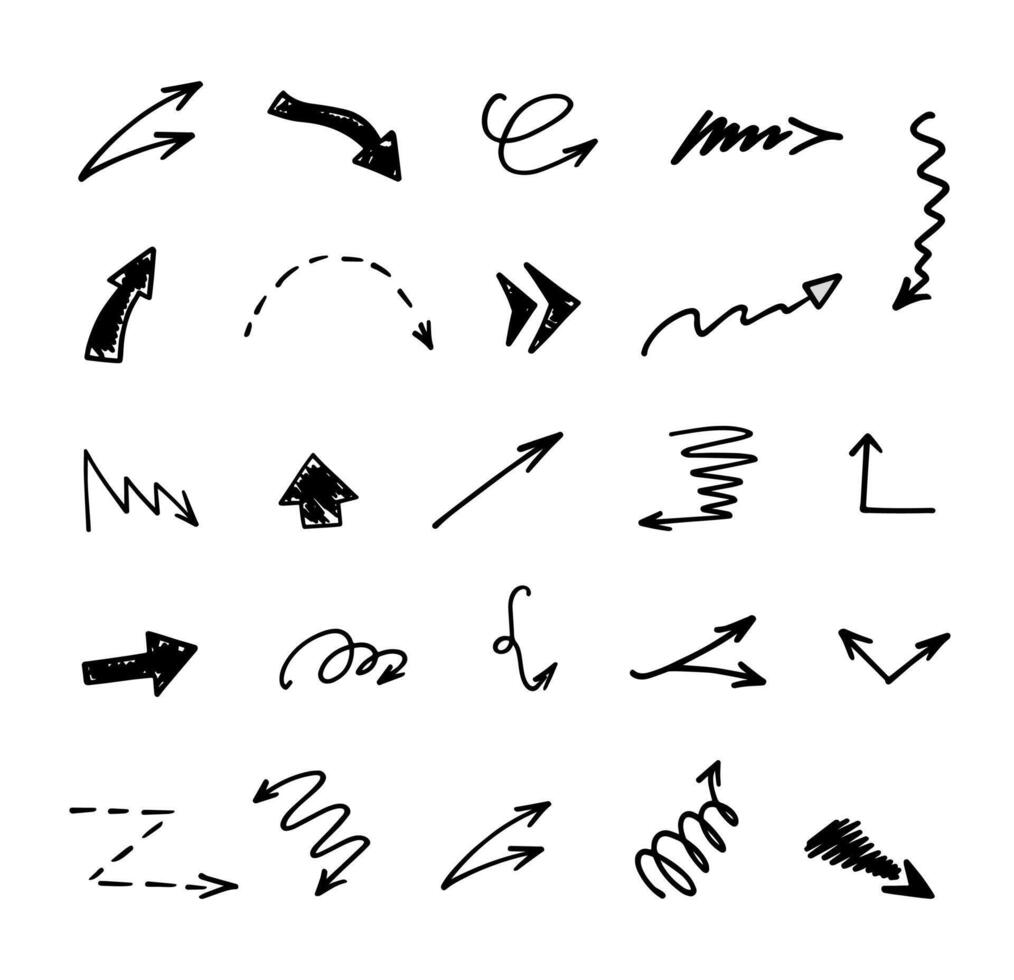 Vector set of hand drawn arrows, elements for presentation