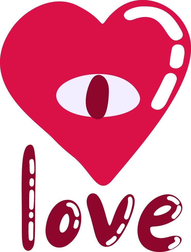 Love word hand drawn lettering with cute heart with eye vector